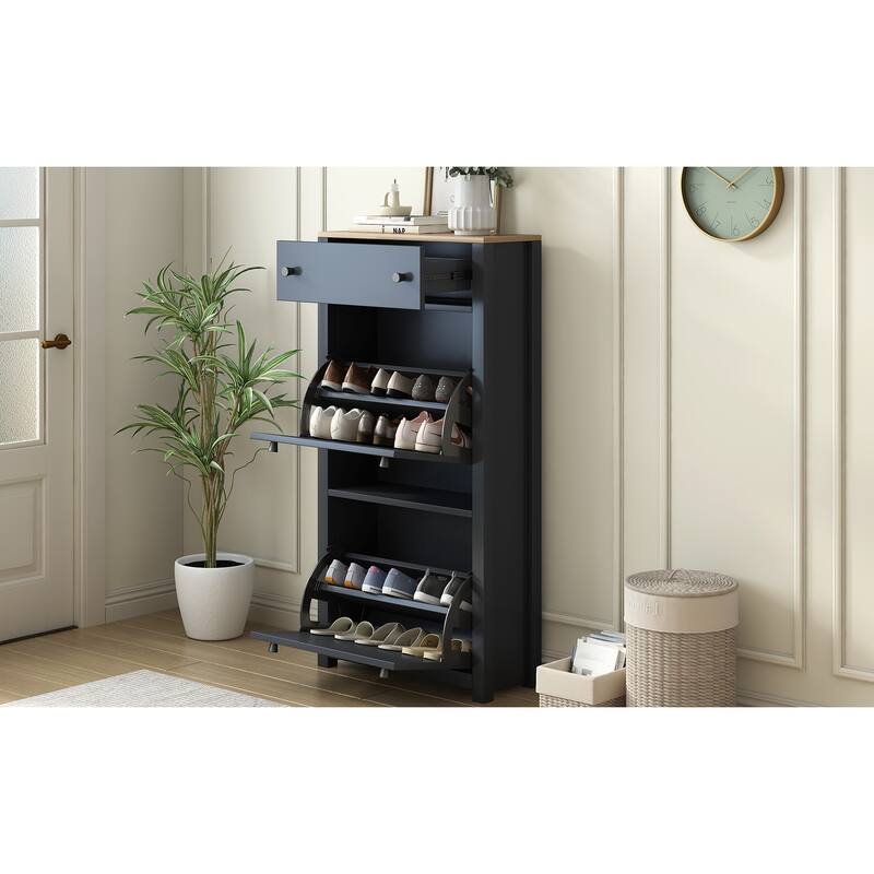 Entryway Organizer Shoe Cabinet with 2 Flip Drawers & Adjustable Panels for Storage and Organization