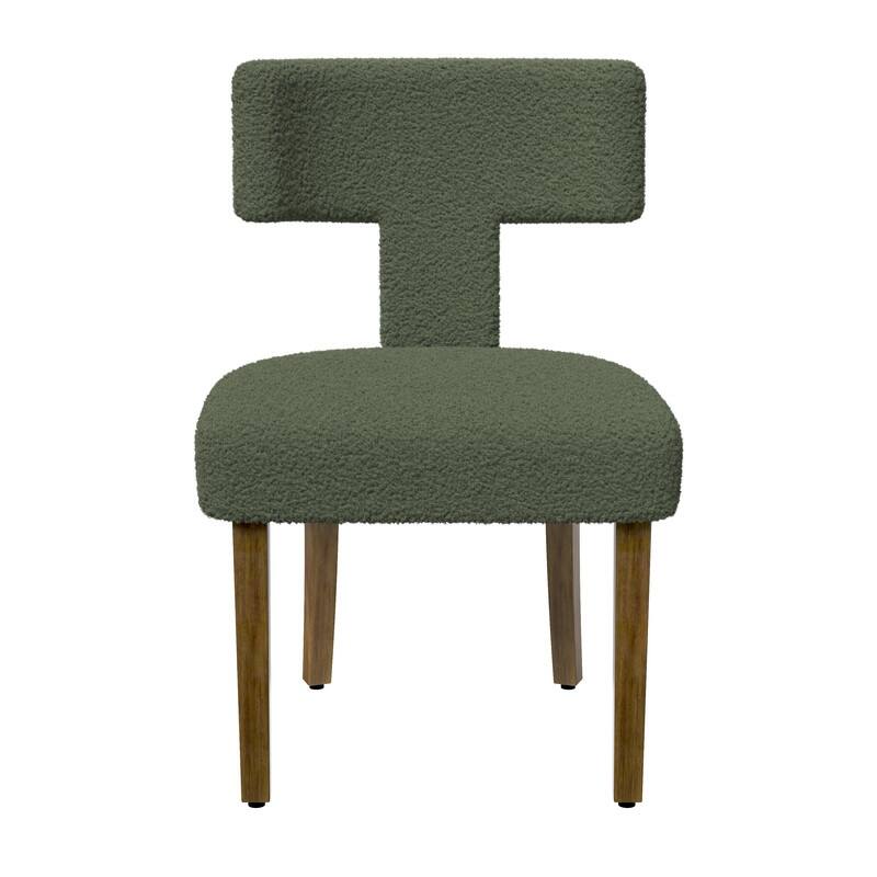 Dining Chairs Boucle Fabric Lamb Upholstered T-Shape (Set of 2)