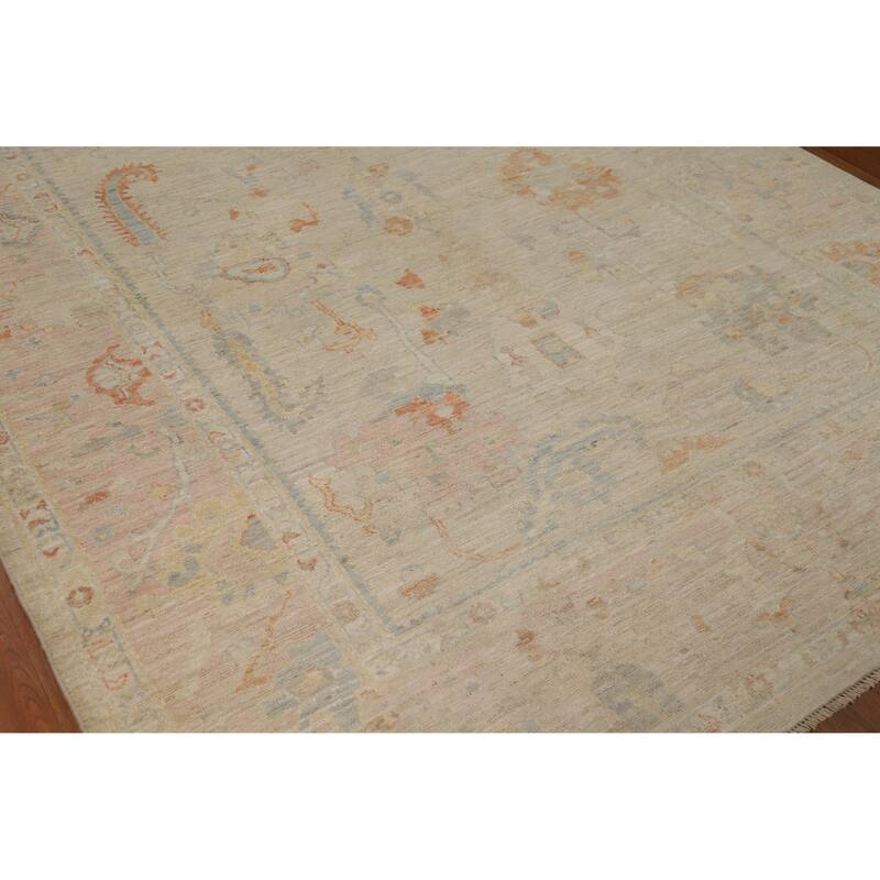 Oushak Turkish Area Rug Vegetable Dye Hand-Knotted Wool Carpet - 6'11"x 9'7"