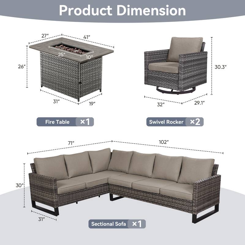 Gymojoy L-Shaped Outdoor Corner Sectional Sofa 6-seats Couch Conversation Set