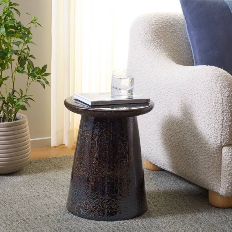 SAFAVIEH Home Thena, 18-inch, Ceramic Garden Stool - 14"W x 14"D x 18"H - Dark Blue