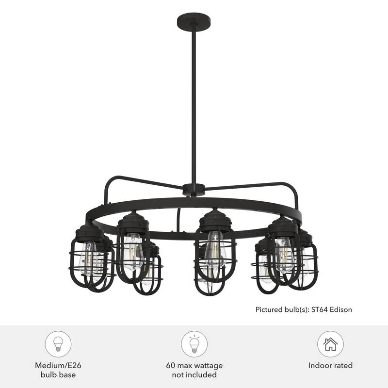 Hunter Starklake 9-Light Chandelier - Dining Room, Entry - Industrial, Wheel, Rustic, Caged