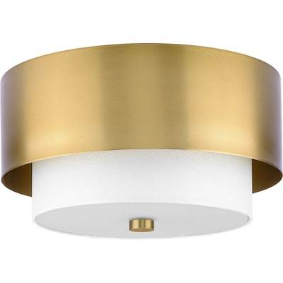 Silva Collection Two-Light Brushed Bronze White Linen Shade 14" Flush Mount - 14 in x 14 in x 7.87 in