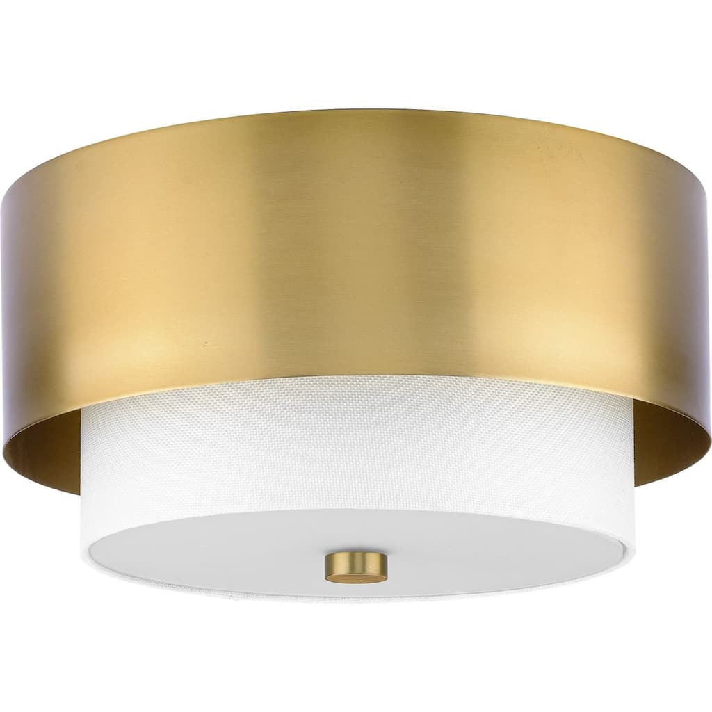 Silva Collection Two-Light Brushed Bronze White Linen Shade 14" Flush Mount - 14 in x 14 in x 7.87 in
