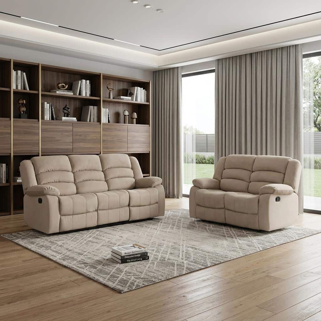 HomeRoots Two Piece Indoor Beige Microsuede Five Person Seating Set