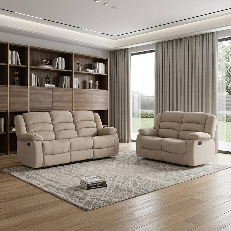 HomeRoots Two Piece Indoor Beige Microsuede Five Person Seating Set - Beige