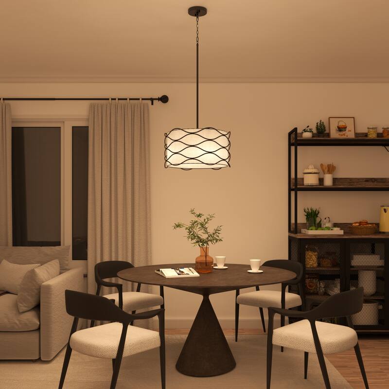 Acroma 4-light Modern Wave Frame Drum Chandelier with Fabric Shade