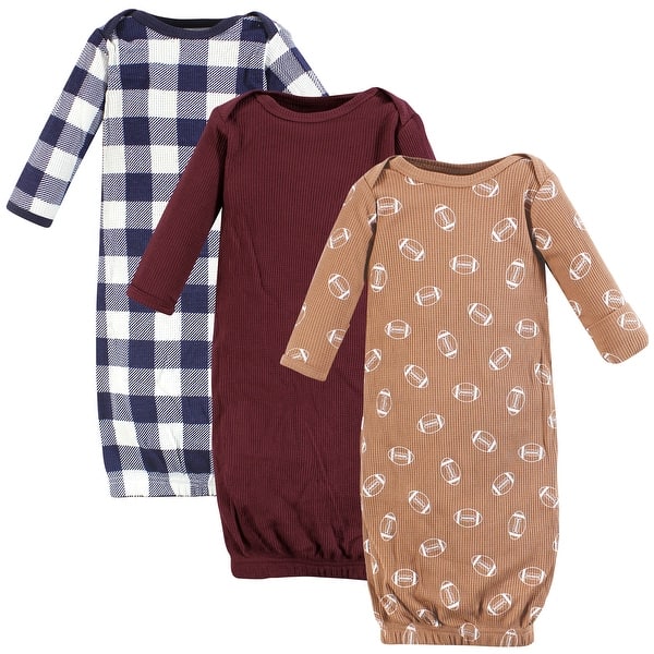 slide 1 of 1, Hudson Baby Infant Boy Thermal Gown 3pk, Football 0-6 Months - Football