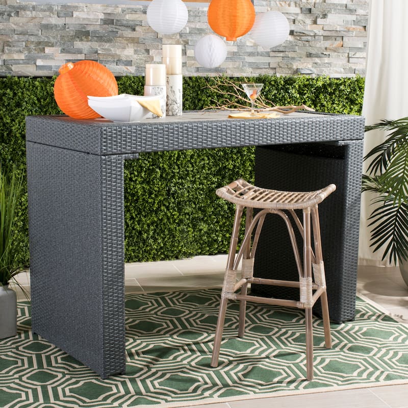 SAFAVIEH Keiko -30.7 Inch Brown Rattan Bar Stool - 17.7" x 17.7" x 31.1" - 18Wx18Dx31H - White/Grey