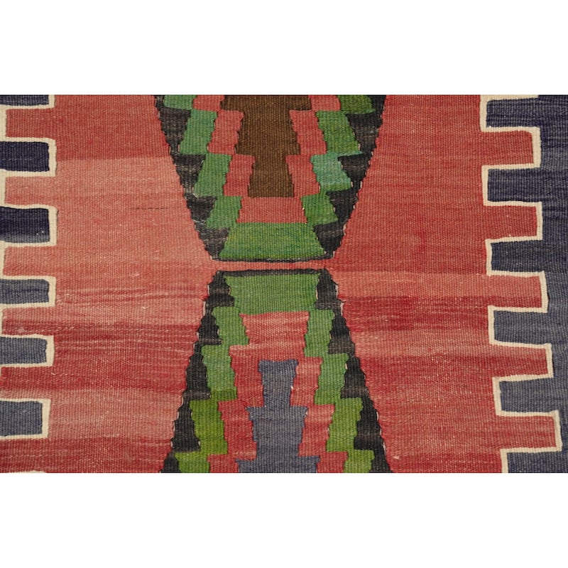 Hand Woven Oriental 100% Wool Carpet Southwestern Tribal Oranges & Rust Kilim Area Rug - 9' 3'' X 5' 1''