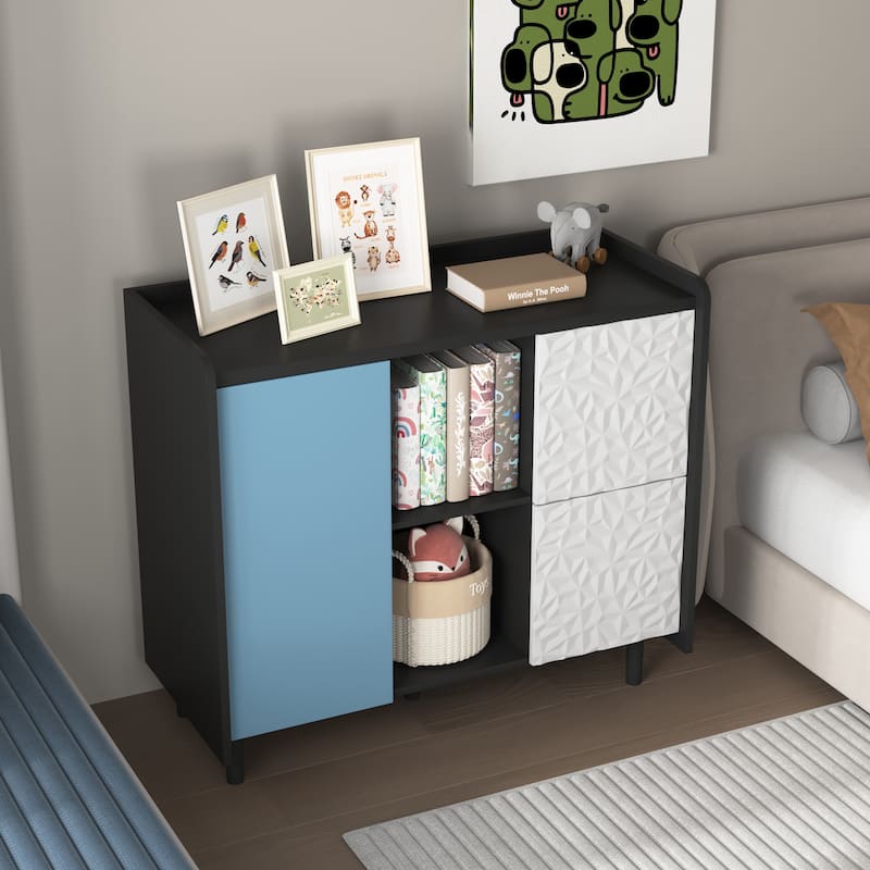 Sideboard Buffet Cabinet with 2 Drawers, Coffee Bar Cabinet with 2 Open Storage Compartment, Accent Cabinet with Metal Legs
