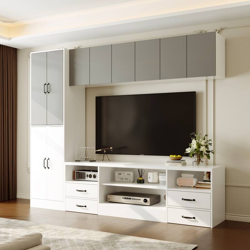 Wall Entertainment Center with Storage Cabinets, TV Stand & Optional 30" Electric Fireplace