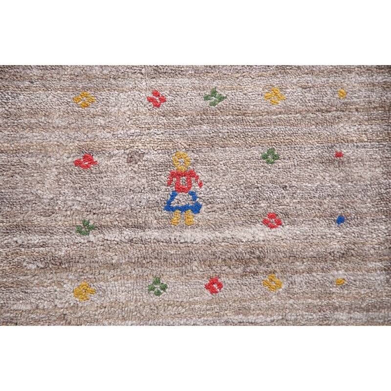 Tribal Gabbeh Oriental Area Rug Handmade Silk Beige Carpet - 8'0" x 9'8"