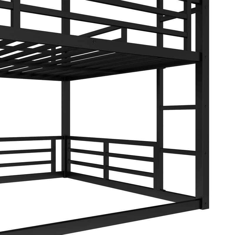 Metal Triple Bunk Bed with Safety Guardrails, Queen over Queen over Queen, Space-Saving Design, Noise-Reduced, Black