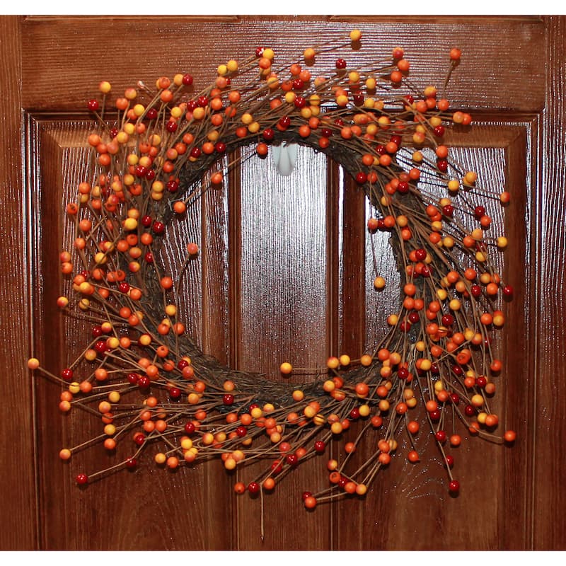 20" Orange Berries Wreath on Natural Twig Base