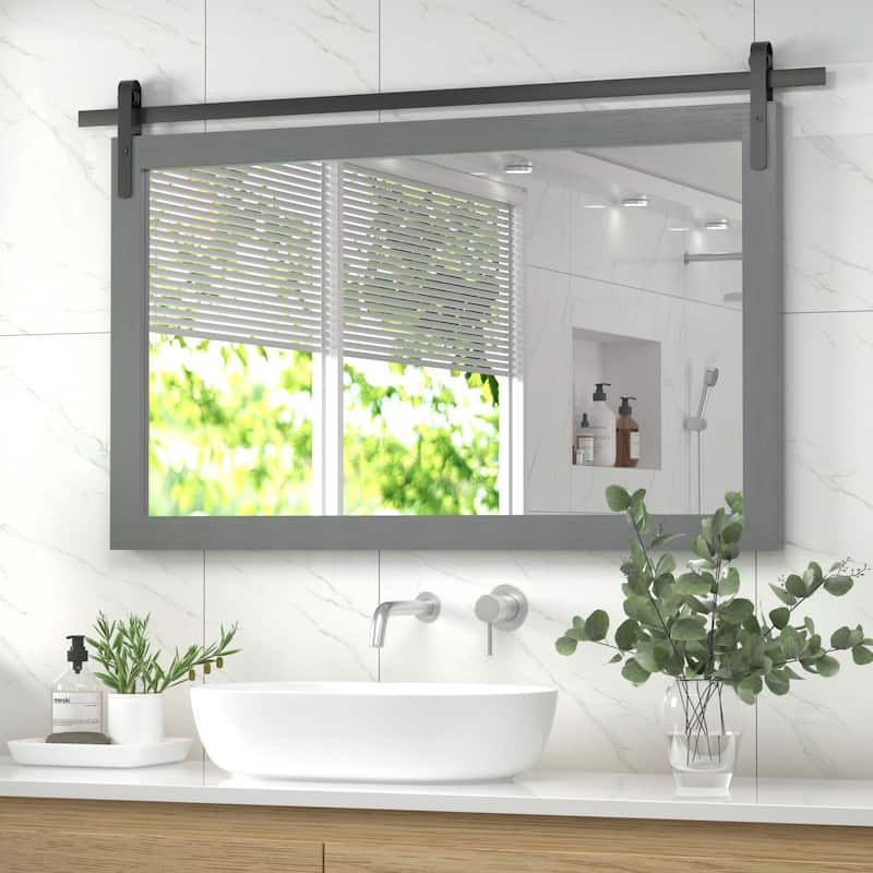 Rustic Farmhouse Rectangle Wood Frame Wall Mirror for Bathroom Vanity - 40 * 26 Inches - Grey