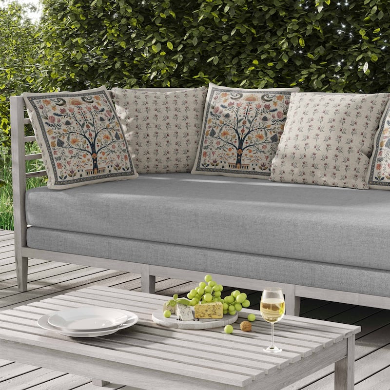 Indian Folk Art Tree Indoor/Outdoor Reversible Throw Pillow Multi