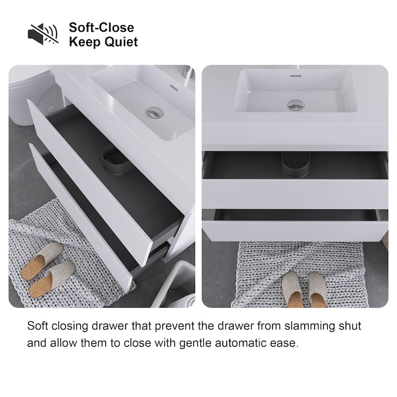 Floating Bathroom Vanity with Solid Surface Top