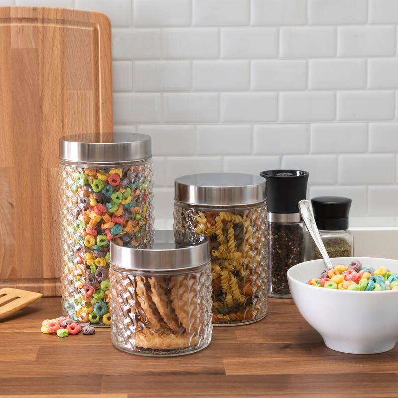 weave round 3pc canister set 59oz, 44oz, 30oz 8.66"