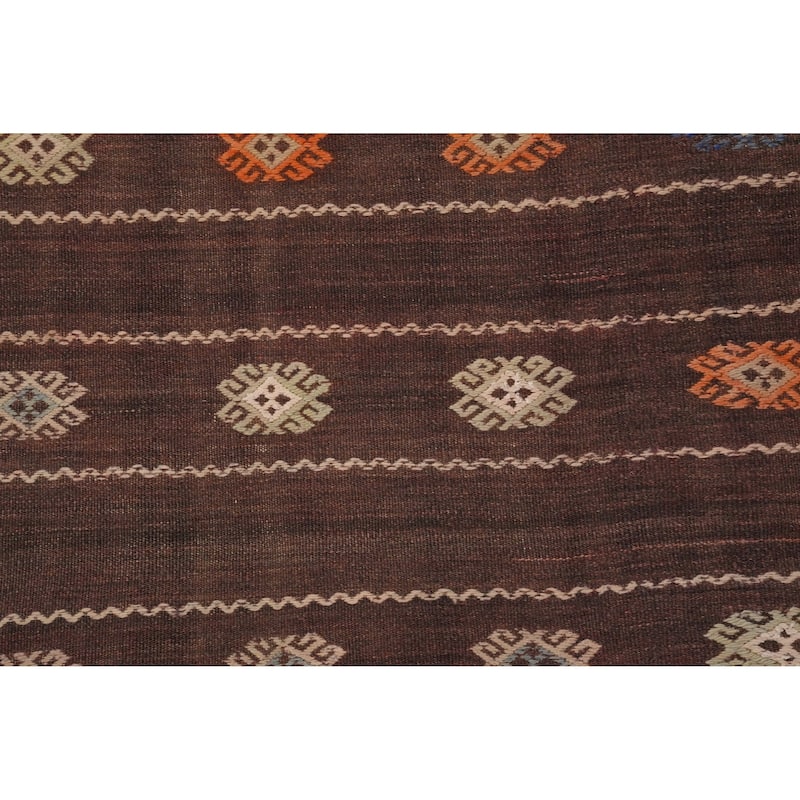 Hand Woven Oriental 100% Wool Carpet Southwestern Tribal Brown Kilim Area Rug - 9' 0'' X 5' 4''