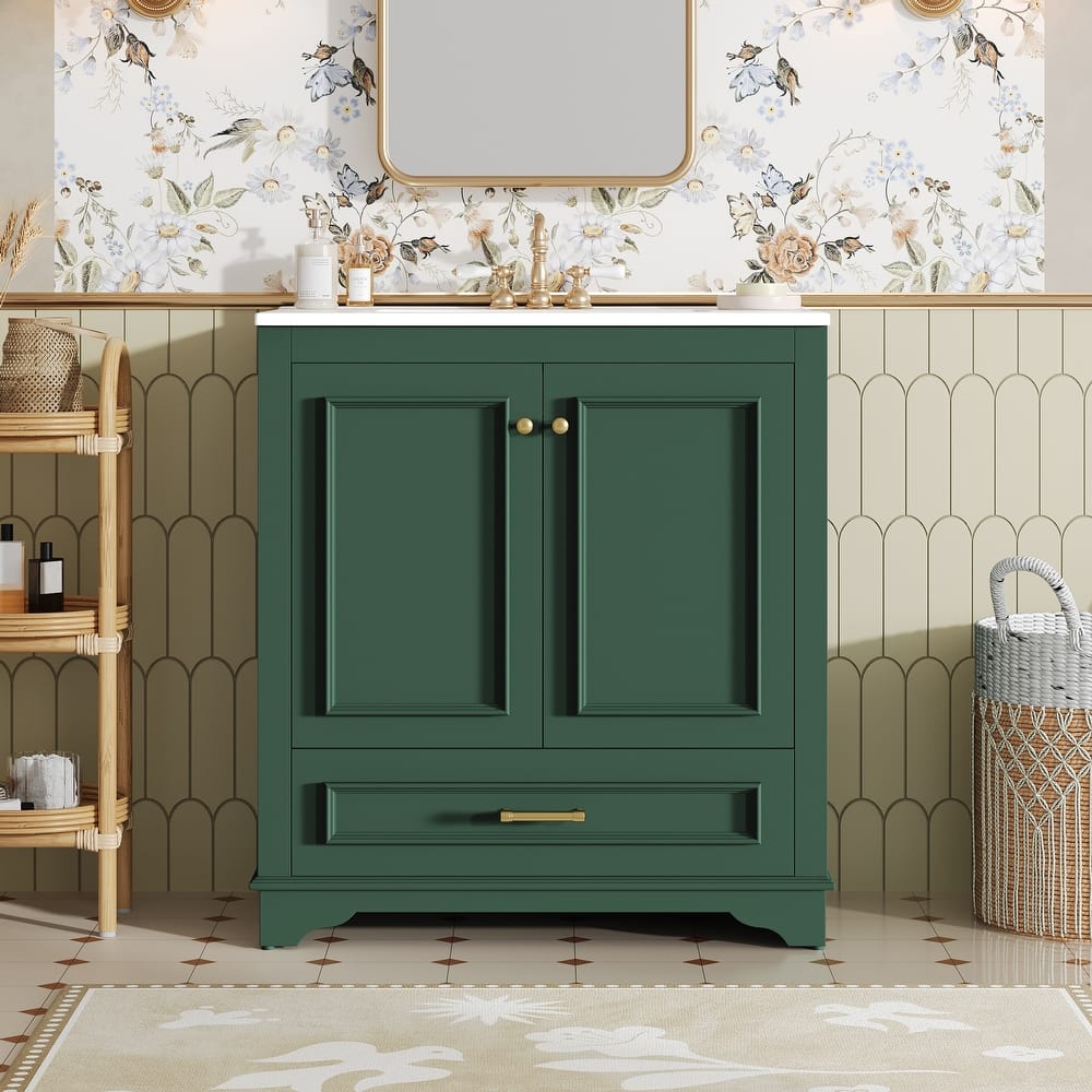 30'' Freestanding Bathroom Vanity with Single White Integrated Ceramic Sink - 30.5'' x 18.4'' x 33.9''