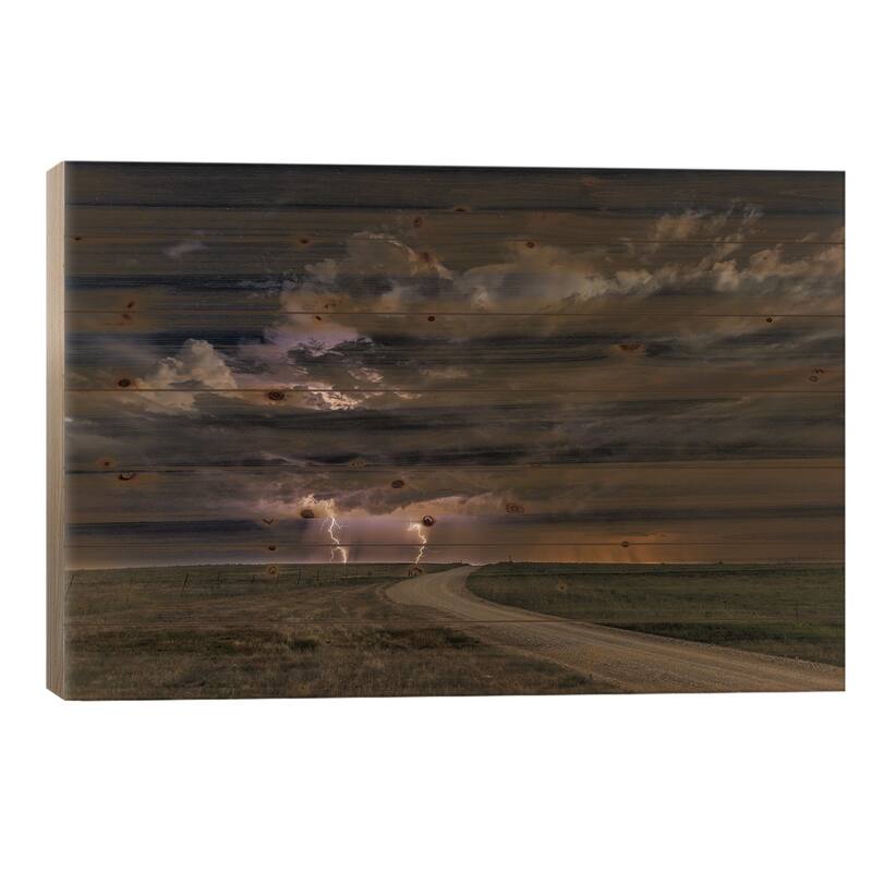 Prairie Lightning Print On Wood by Christian Skilbeck - Multi-Color - 26x40x1.5
