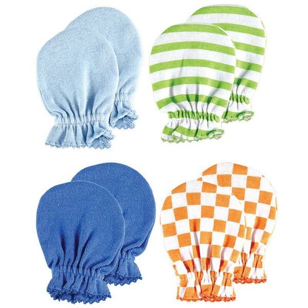 slide 1 of 1, Luvable Friends Baby Boy Cotton Scratch Mittens 4pk, Blue Green, One Size - Blue Green One Size - Blue Green