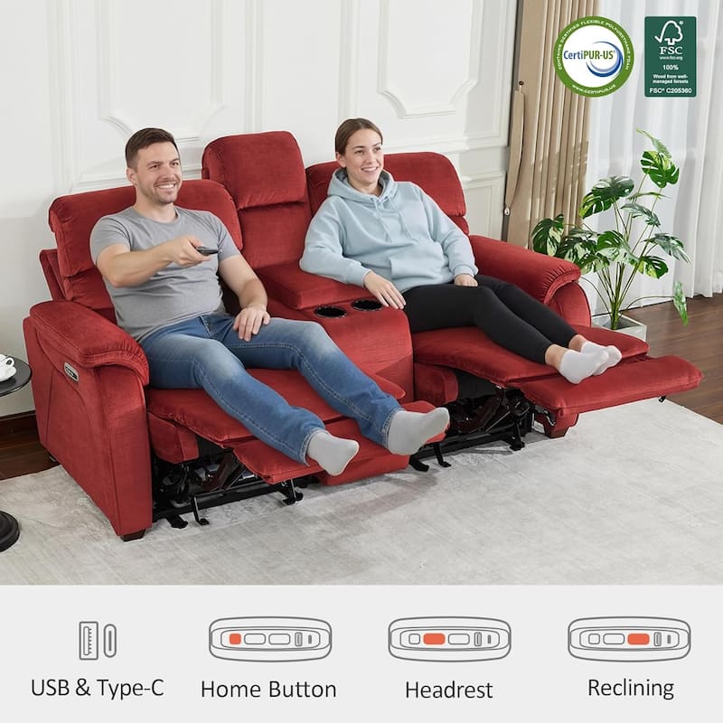 MCombo 61.6'' Wall Hugger Power Loveseat Recliner Sofa with Adjustable Headrest and USB A & C Charge Ports