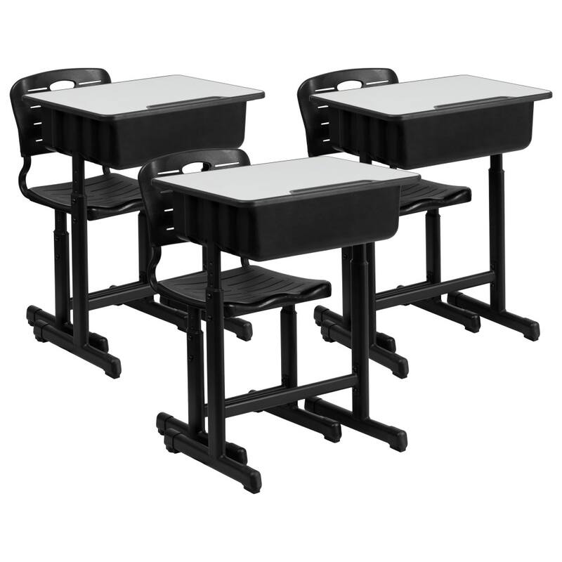 Adjustable Height Student Desk and Chair with Pedestal Frame - Set of 3 - 23.625"W x 17.75"D x 28.25" - 31.5"H