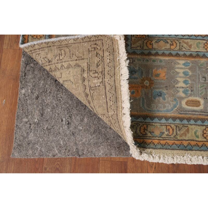 Grey Geometric Tabriz Vintage Persian Area Rug Handmade Wool Carpet - 8'1" x 11'3"
