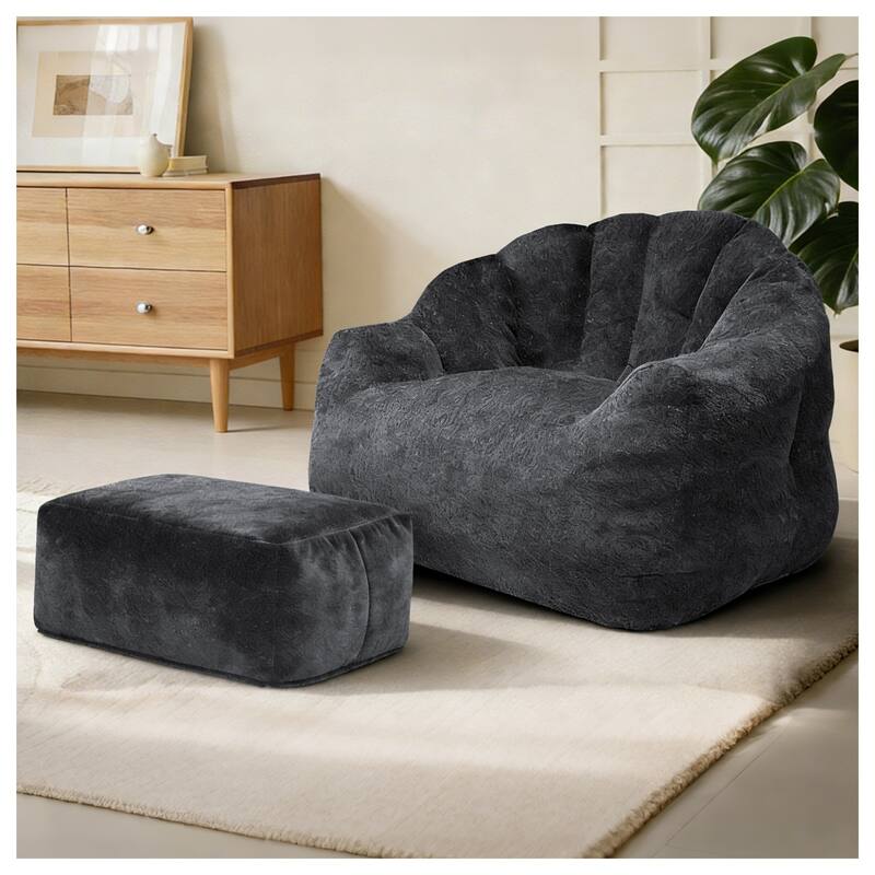 High-Density Foam Bean Bag Chair with Armrests, Comfortable Lounger for Living Room & Bedroom - Black