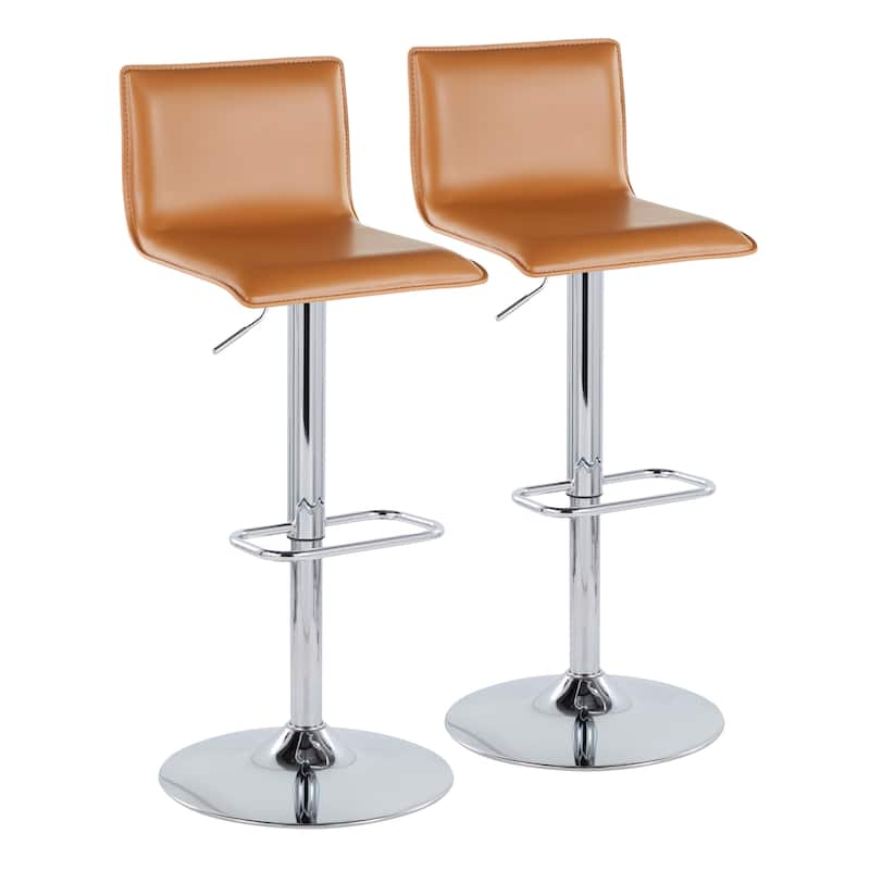 Porch & Den Mara Upholstered Adjustable Bar Stool with Rounded Rectangle Footrest (Set of 2)