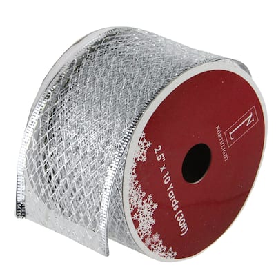 Silver Glittering Metallic Lattice Wired Christmas Craft Ribbon 2.5 x 10 Yards - 2.5"