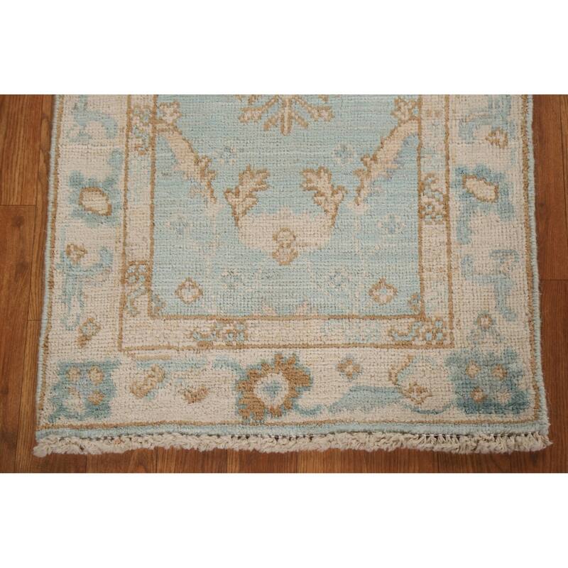 Hand Knotted Oriental 100% Wool Carpet Transitional Geometric Navy Blue & Blues Oushak Area Rug - 2' 11'' X 2' 0''
