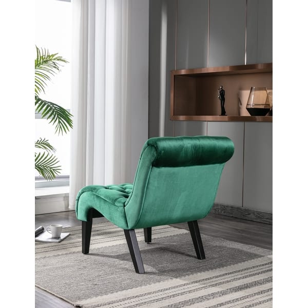 slide 2 of 2, Velvet Chair Bed Chaise Lounges Accent Living Room Chair Leisure Chair for Bedroom Lounge Chairs with Rubber Wood Leg Green