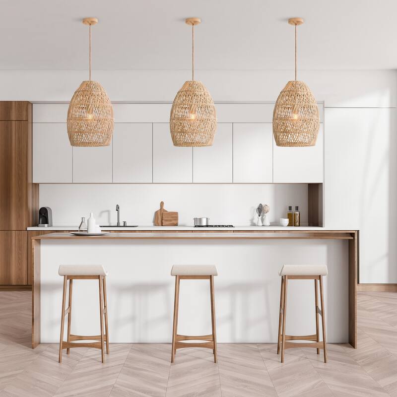 Callie Rattan Pendant Light - Natural Bell 1-Light Handwoven Ceiling Light For Modern, Transitional, Farmhouse Room Decor