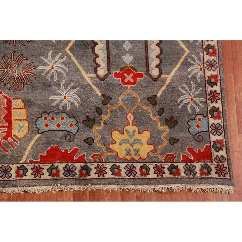 Floral Gray Oushak Oriental Area Rug Handmade Wool Carpet - 9'1" x 12'2"