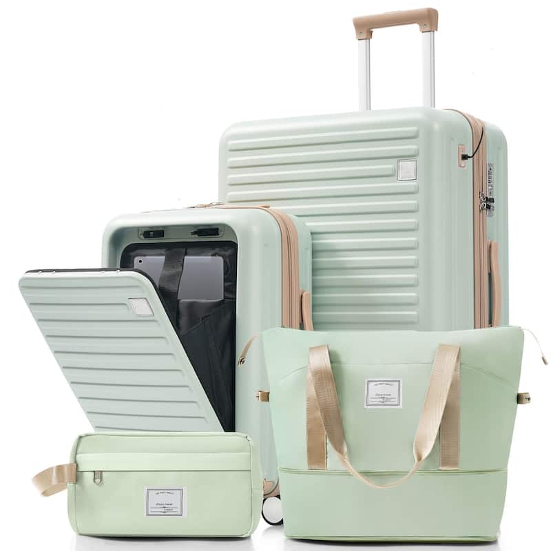 4-Piece Luggage Set with USB Charging Ports - Green
