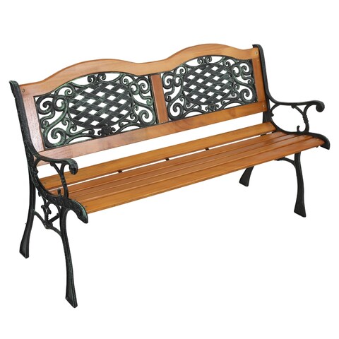49"Garden Bench Outdoor Patio Park Chair Furniture Hardwood Slats Cast