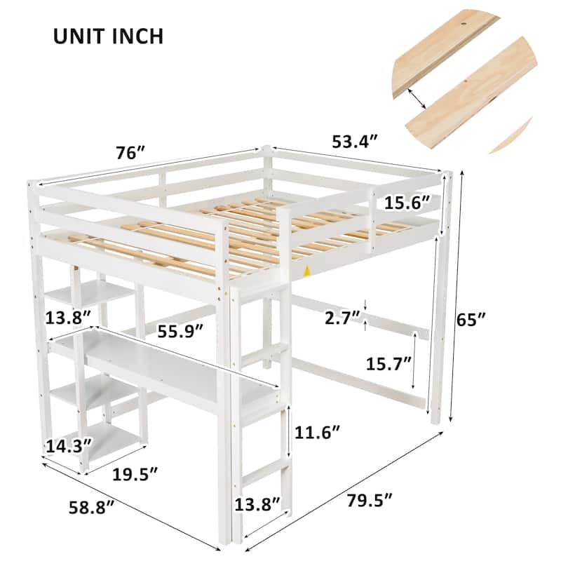 Full Loft Bed with Desk and Shelves for bedroom,guest room