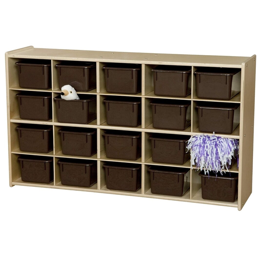 12-Cube Kids Locker Shelf With Orange Bins - Hardwood Montessori Organizer For Daycare, Classroom, Home