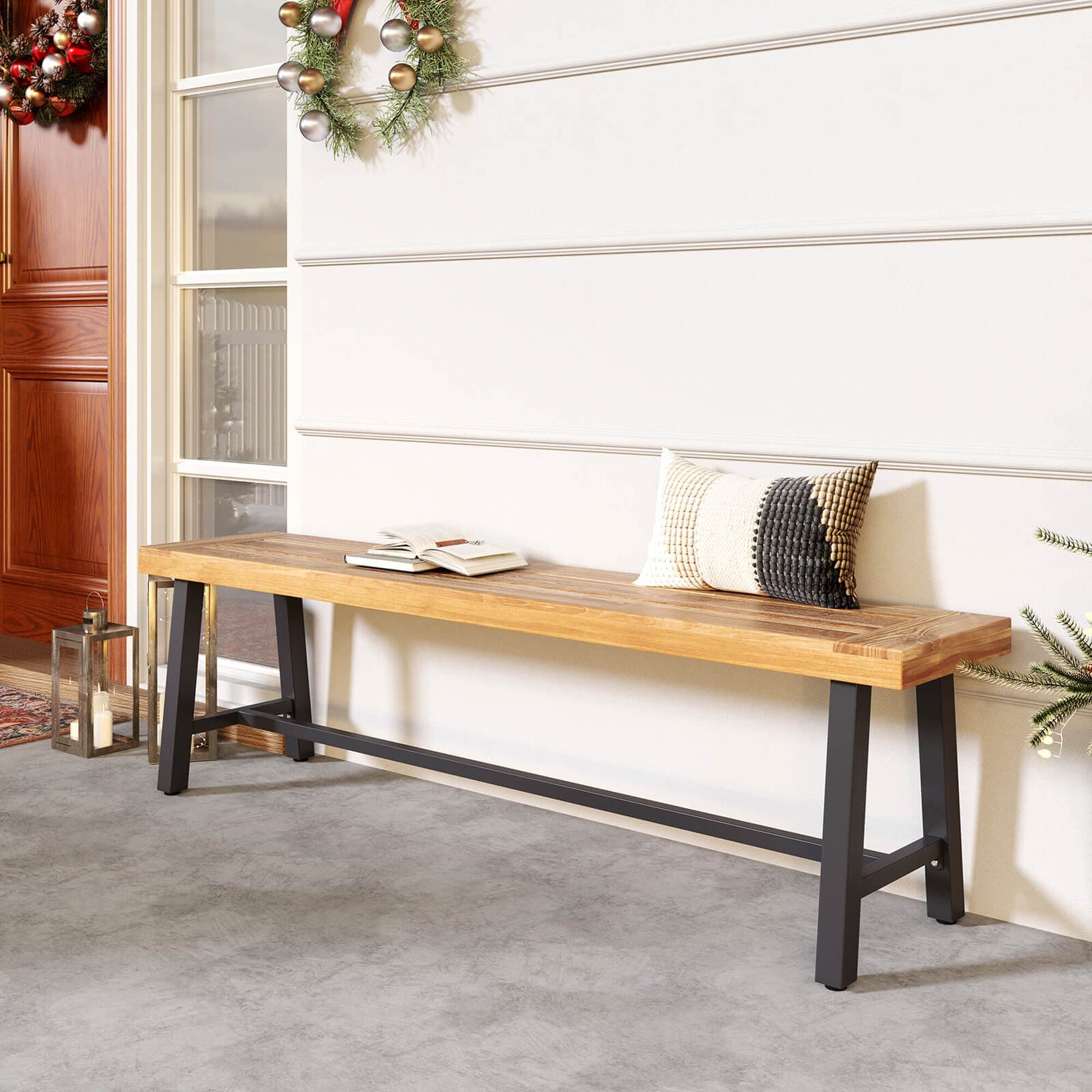 Costway 63" Long Outdoor Acacia Wood Bench Seats up to 3 Persons for - See Details