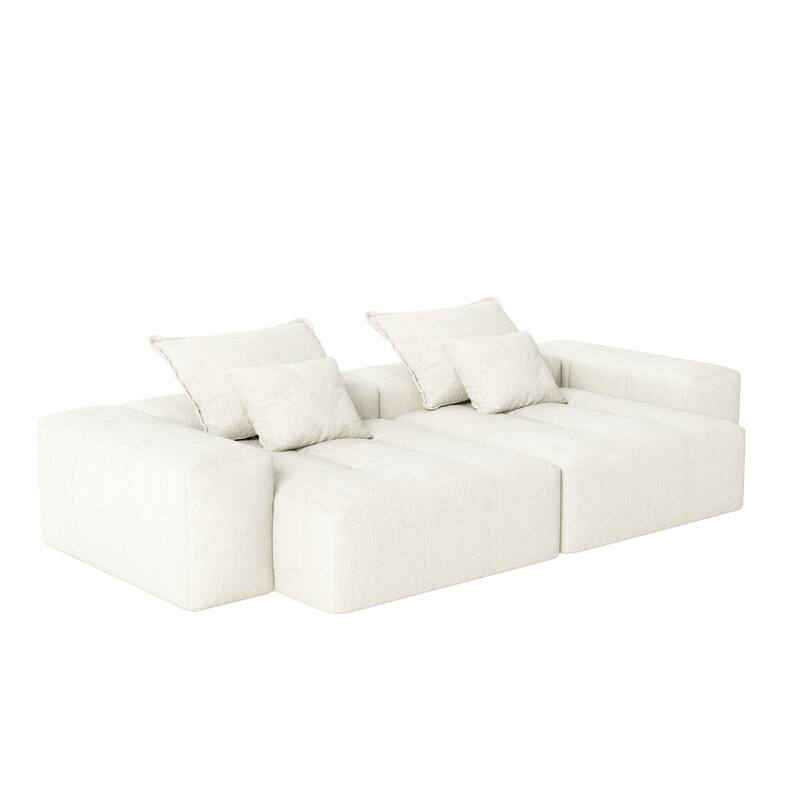 Modern Modular Chenille Sectional Sofa with 2 Chaise Lounge and 2 Armrest, 4 Pillows for Living Room