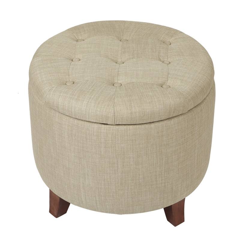Adeco Round Linen Storage Ottoman Tufted Fabric Footstool with Lid