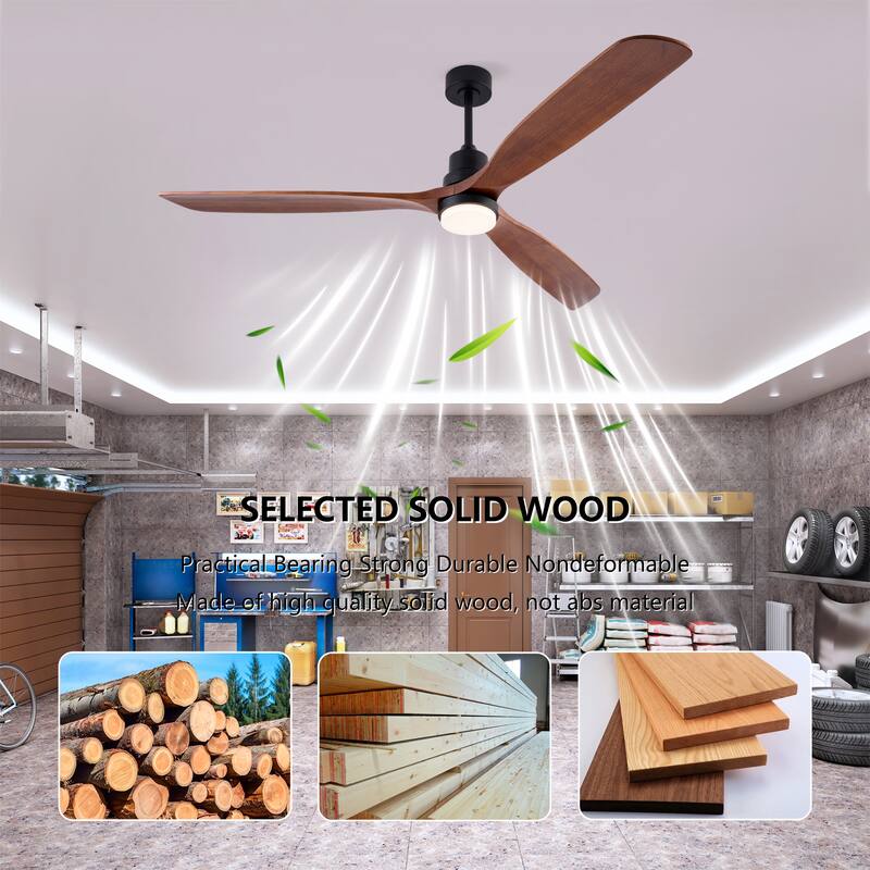 72" Ceiling Fan w/ Light 3 Solid Wood Blades Remote Control Reversible DC Motor