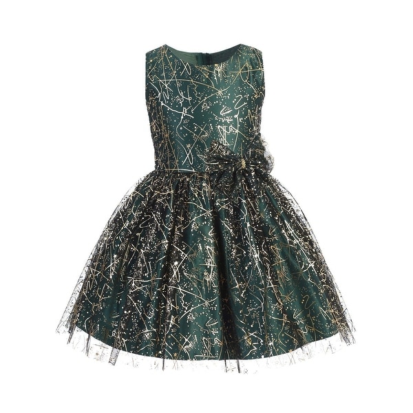 Sweet Kids Little Girls Green Sparkle Tulle Overlay Bow Christmas Dress. Opens flyout.