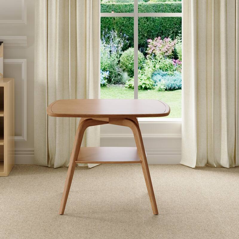 Modern Wooden Dining Table with Storage Shelf, Walnut Finish - Antique Natural