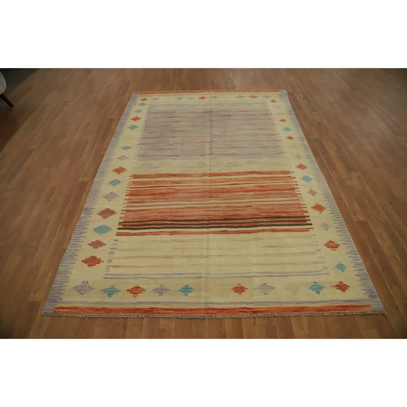 Hand Woven Oriental 100% Wool Carpet Southwestern Tribal Multi-Colored Kilim Area Rug - 8' 9'' X 5' 11''