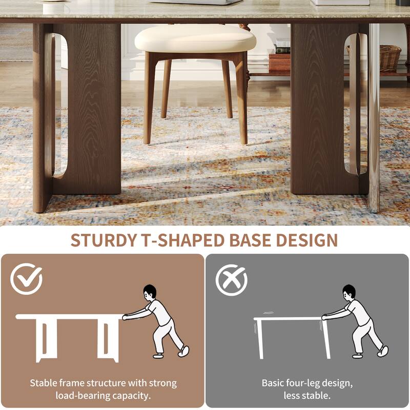 Modern 63" Retangular Wrining Desk, Faux Marble Table Top Desk With Double Legs