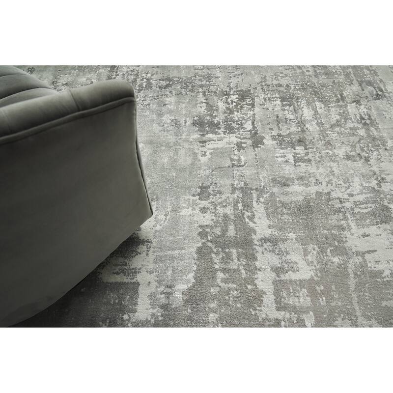 EXQUISITE RUGS Koda Hand-loomed Bamboo Silk Grey/Ivory Area Rug.